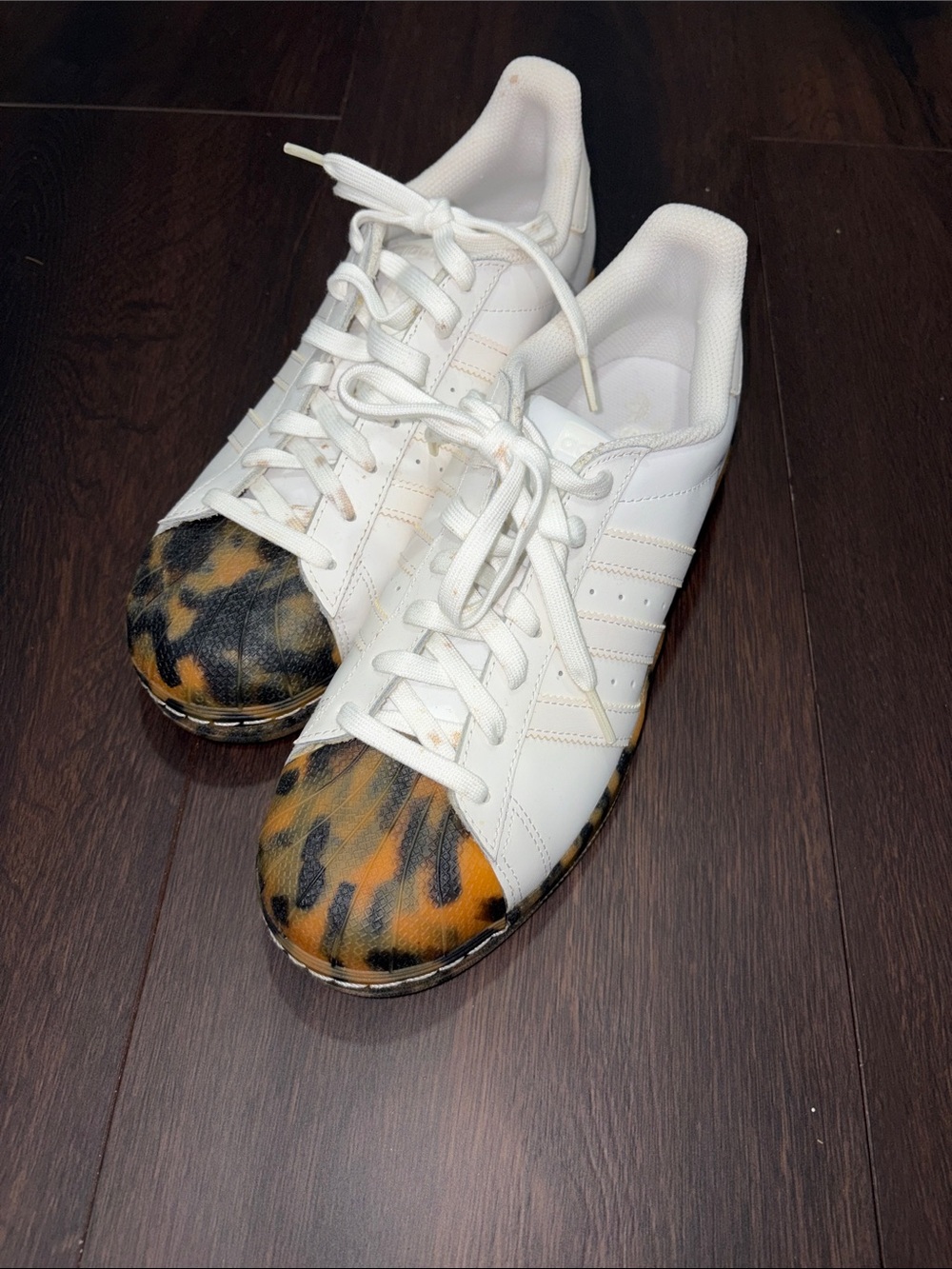 adidas White Kids Sneakers with Leopard-Pattern Toe